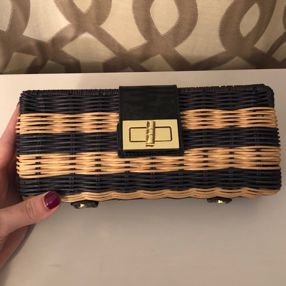 J. Crew Wicker Clutch with Blue Stripes